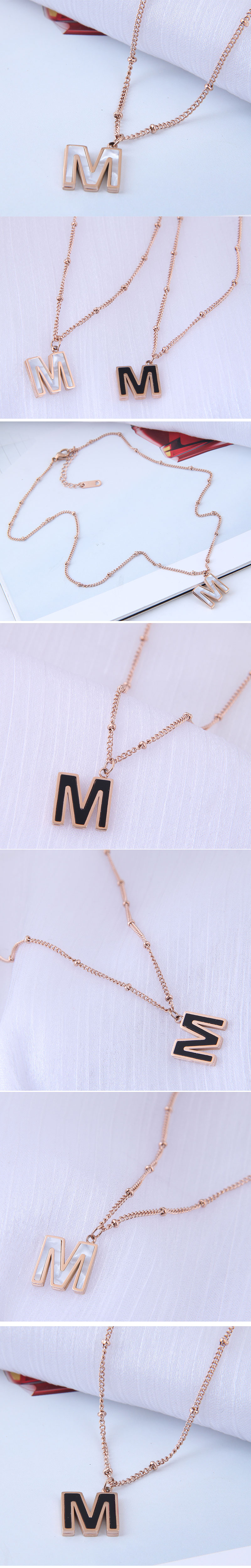 Korean Fashion Sweet Concise M Letter Titanium Steel Necklace display picture 1
