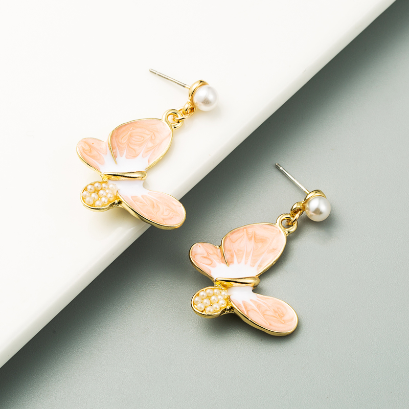 Fashion Alloy Drop Oil Inlaid Pearl Butterfly S925 Silver Needle Earrings display picture 6