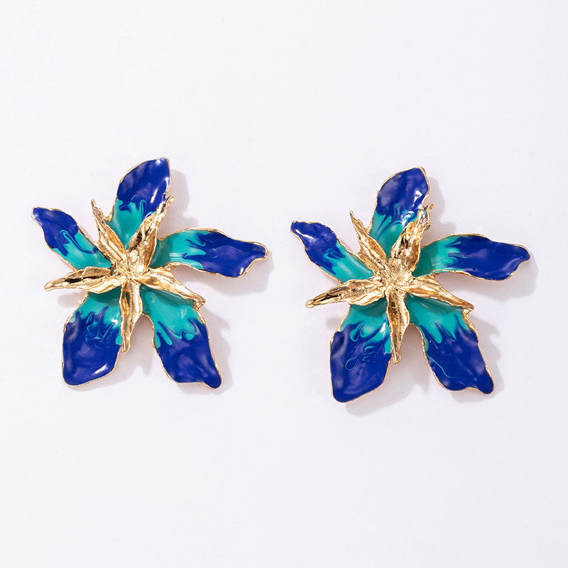 Fashion Style New Romantic Flower Blue Dripping Oil Earrings display picture 5