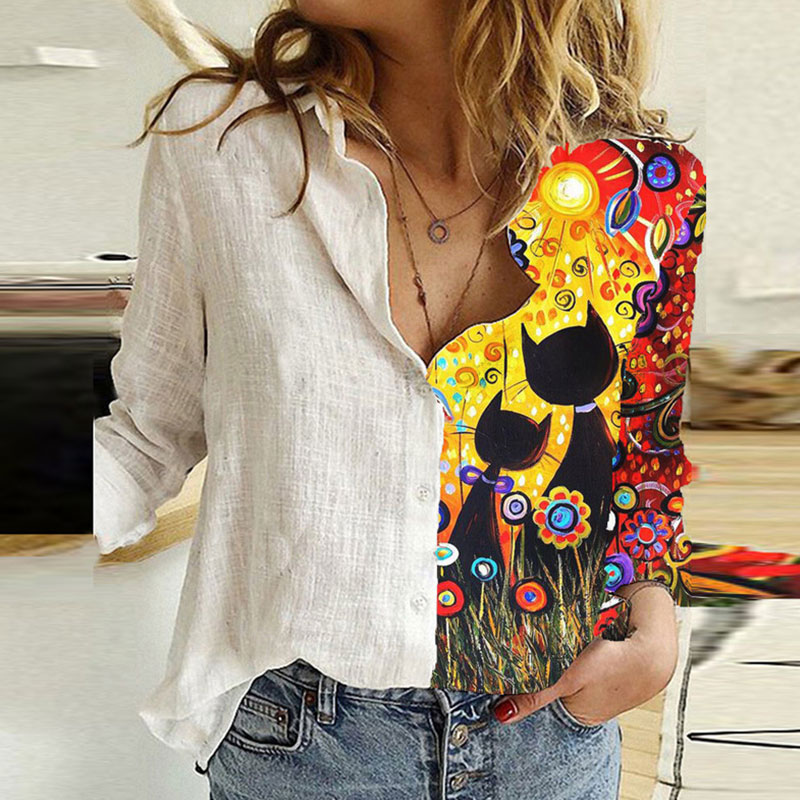 Casual Printed Long-sleeved Loose Shirts display picture 1
