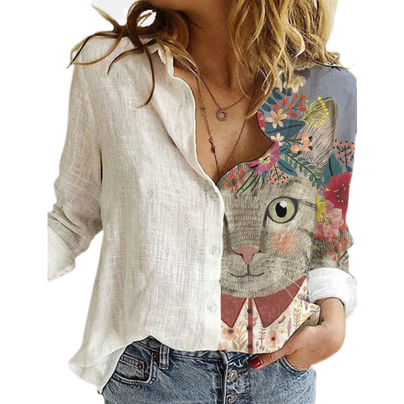 Casual Printed Long-sleeved Loose Shirts display picture 3