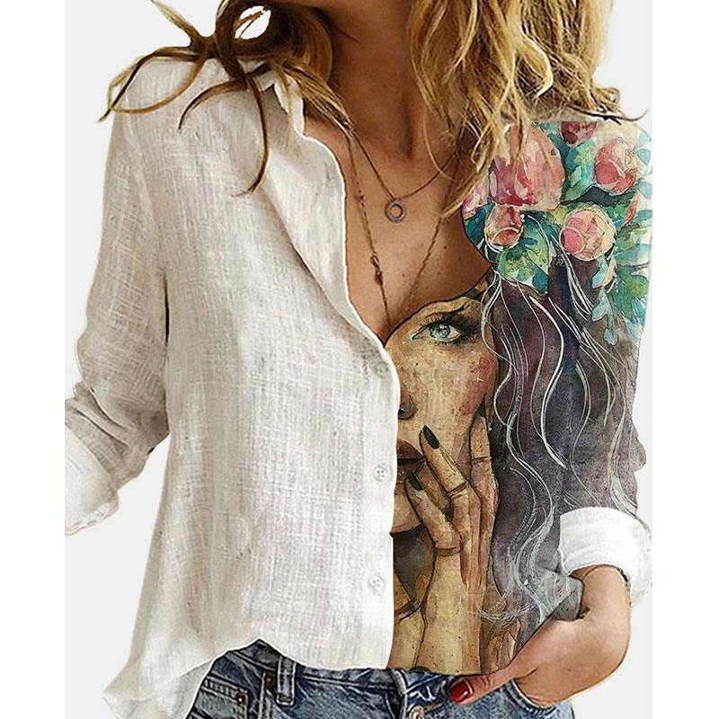Casual Printed Long-sleeved Loose Shirts display picture 5