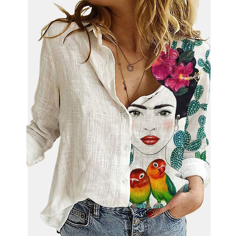 Casual Printed Long-sleeved Loose Shirts display picture 6
