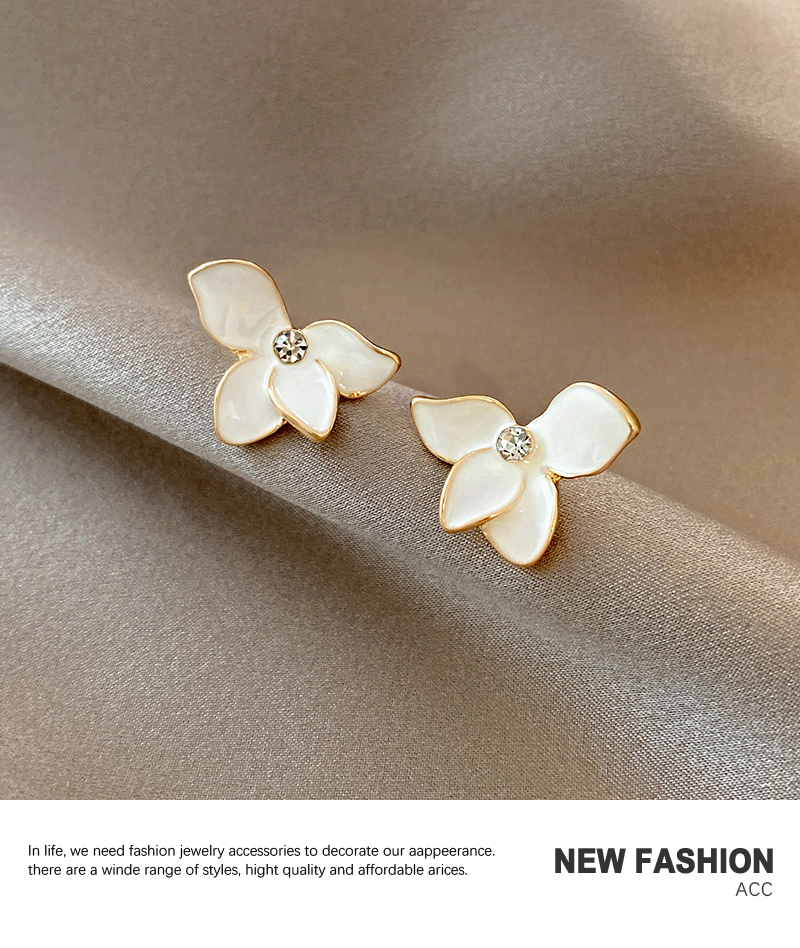 Modestil Neue Weiße Blütenblatt Zirkon Neue Ohrringe display picture 5