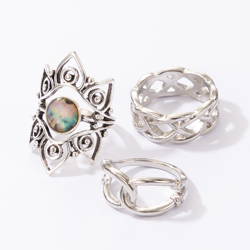 Retro Colorful Gemstone Geometric Hollow Ring 3-piece Set display picture 5