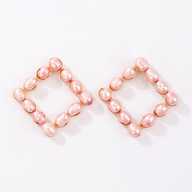 Fashion Pink Pearl Rhombus Alloy Earrings display picture 5