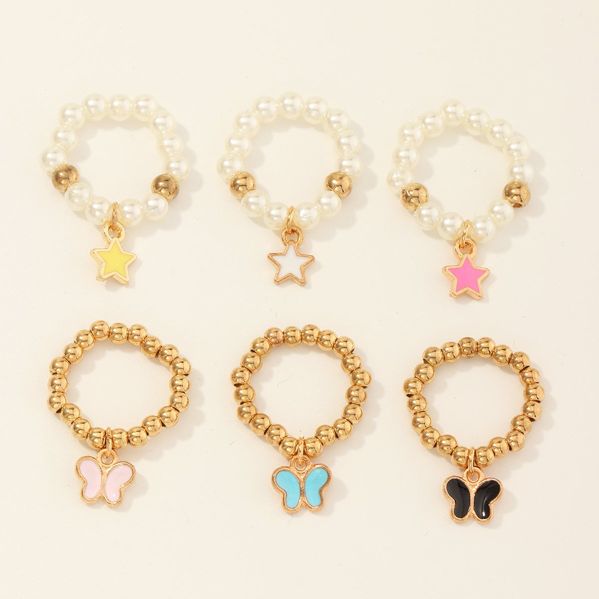 Wholesale Simple Round Beads Star Color Butterfly Children's Ring display picture 3
