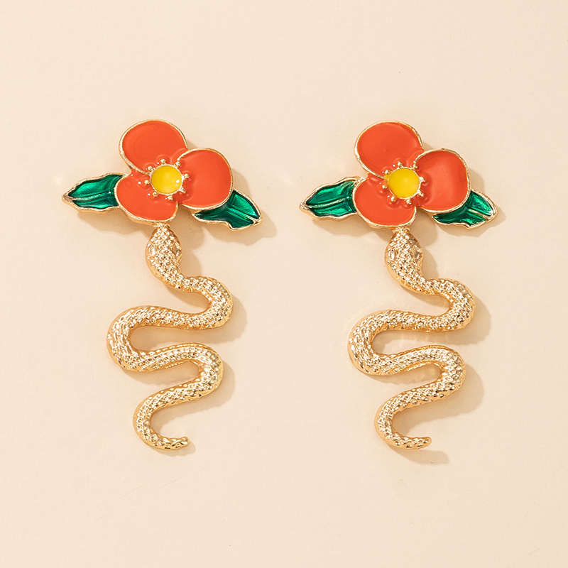 New Fashion Snake Shaped Oil Drop Flowers Alloy Stud Earrings display picture 2