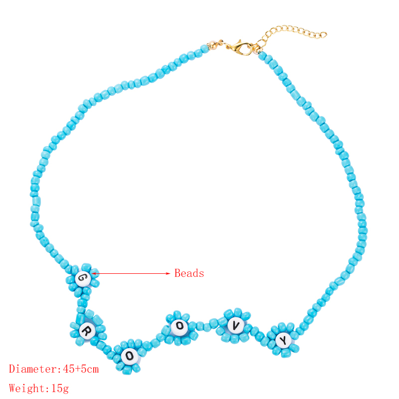 Creative Blue Rice Beads English Letters Handmade Beaded Bohemian Retro Style Necklace display picture 1