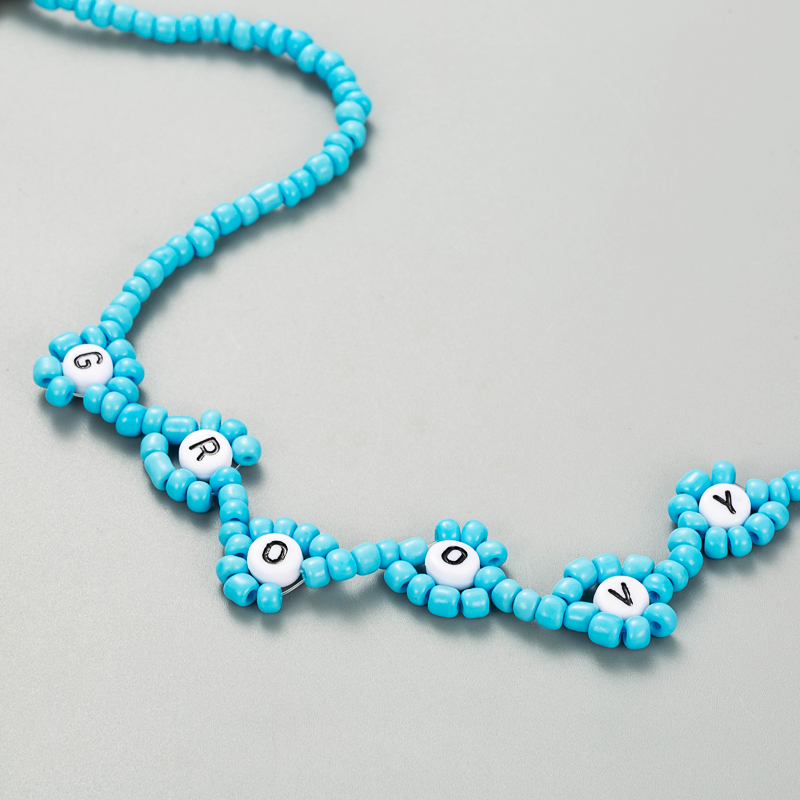 Creative Blue Rice Beads English Letters Handmade Beaded Bohemian Retro Style Necklace display picture 2