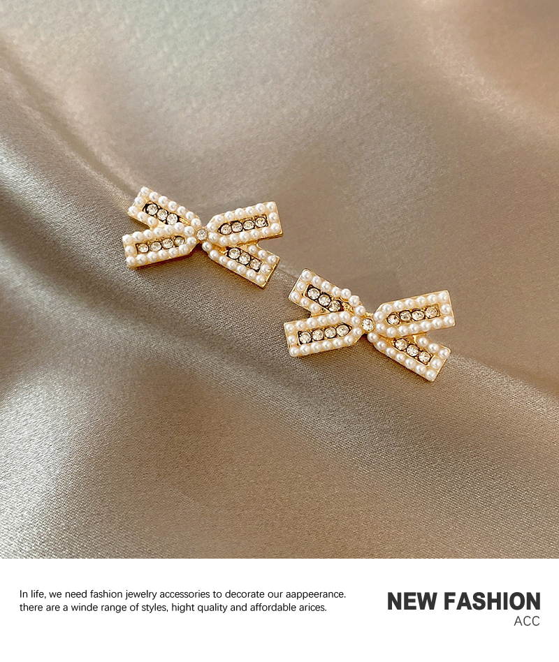 New Fashion Style Pearl Zircon Bowknot Earrings display picture 5