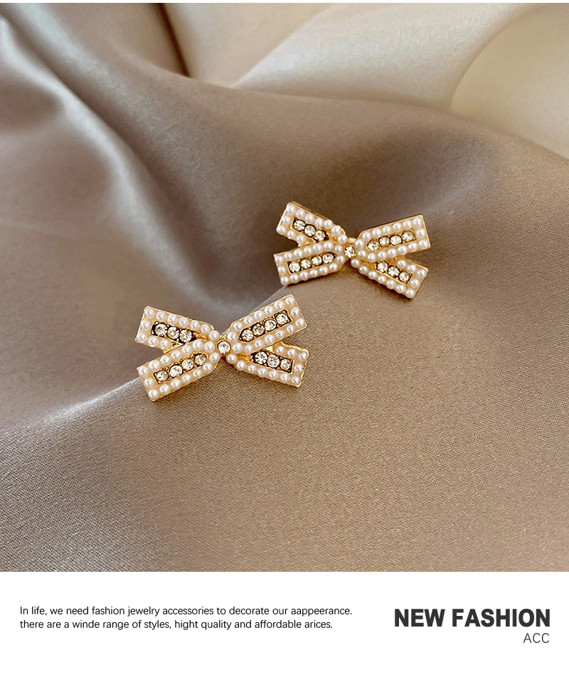 New Fashion Style Pearl Zircon Bowknot Earrings display picture 6
