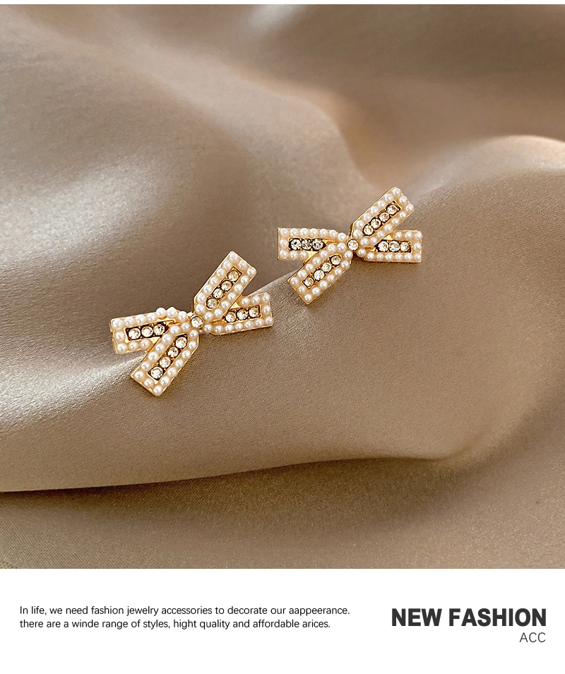 New Fashion Style Pearl Zircon Bowknot Earrings display picture 8