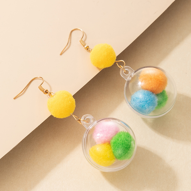 Korean Sweet Cute Fashion Style Color Ball Earrings display picture 2
