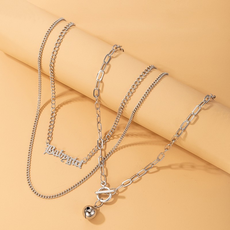 Fashion Simple Style Punk Style Alphabet Chain Word Buckle Bell Necklace display picture 4