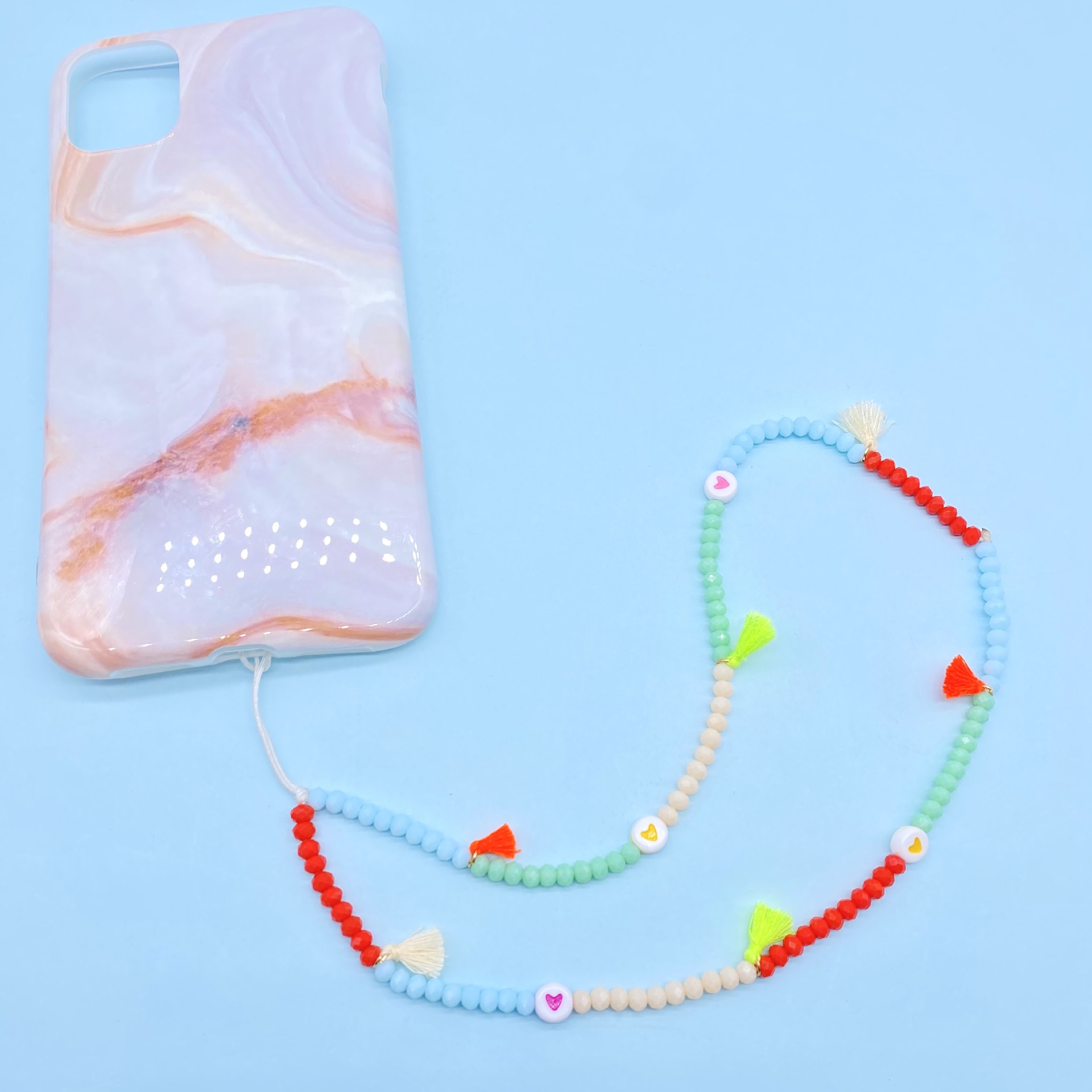 Fashion Simple Style Chain Mixed Color Crystal Tassel Mobile Phone Chain display picture 2
