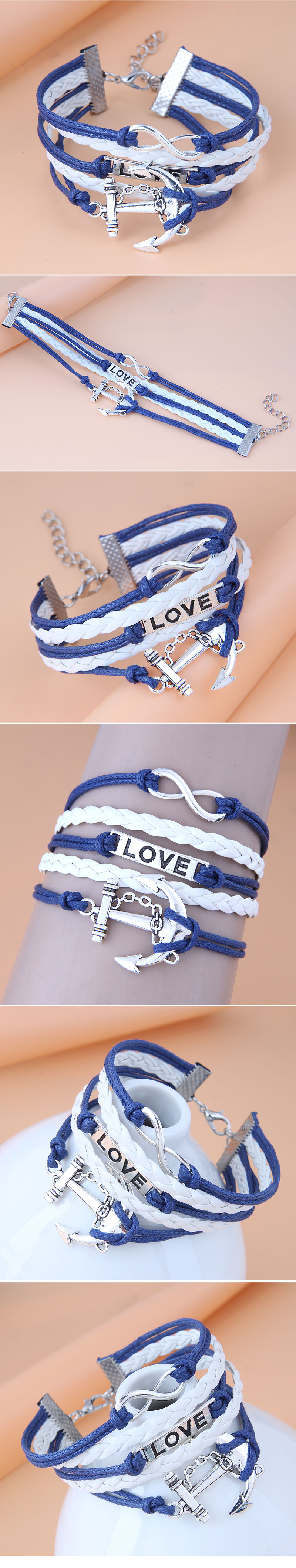 Retro Creative 8-character Love Shield Anchor Bracelet display picture 1