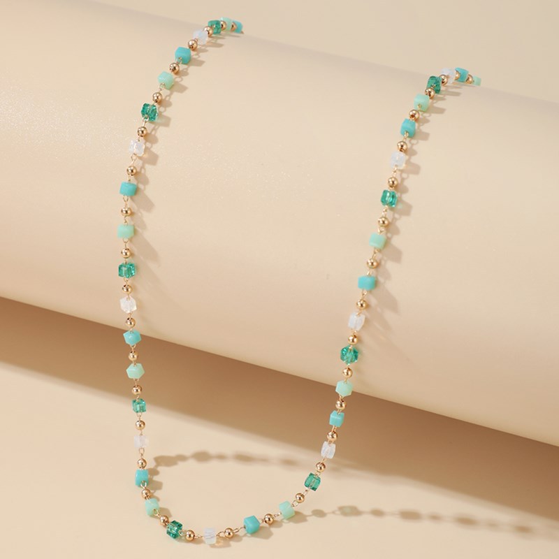 Fashion Korea Simple Style Green Beaded Sugar Cube Round Bead Necklace display picture 1