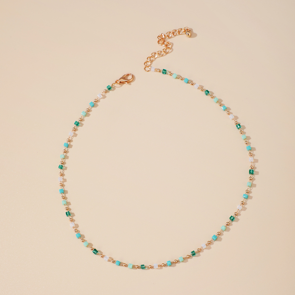 Fashion Korea Simple Style Green Beaded Sugar Cube Round Bead Necklace display picture 2