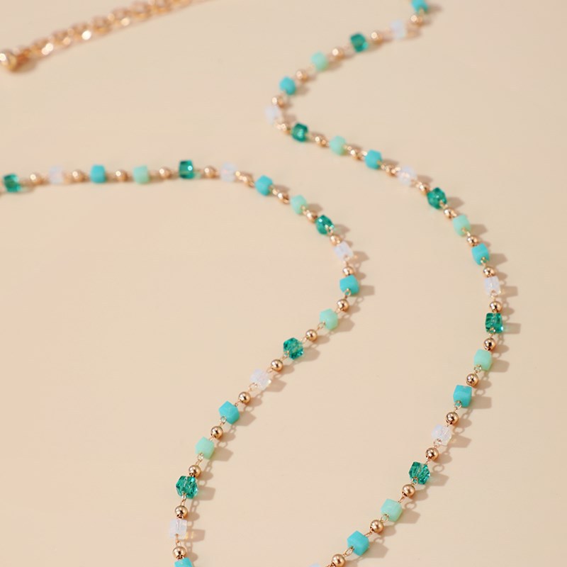 Fashion Korea Simple Style Green Beaded Sugar Cube Round Bead Necklace display picture 3