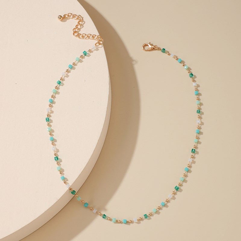 Fashion Korea Simple Style Green Beaded Sugar Cube Round Bead Necklace display picture 4