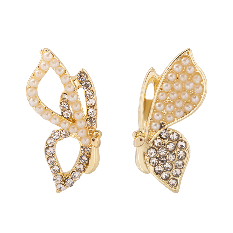 Butterfly Diamond Pearl Earrings display picture 3