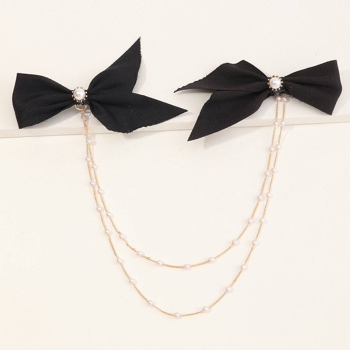 Moda Coreana Nuevo Estilo Simple Bowknot Doble Cadena Perla Palabra Clip display picture 1