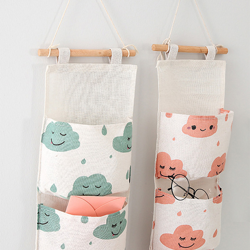 Home Back-style Dormitory Multi-layer Cotton And Linen Cloth Art Hanging Bag Storage Bag display picture 2
