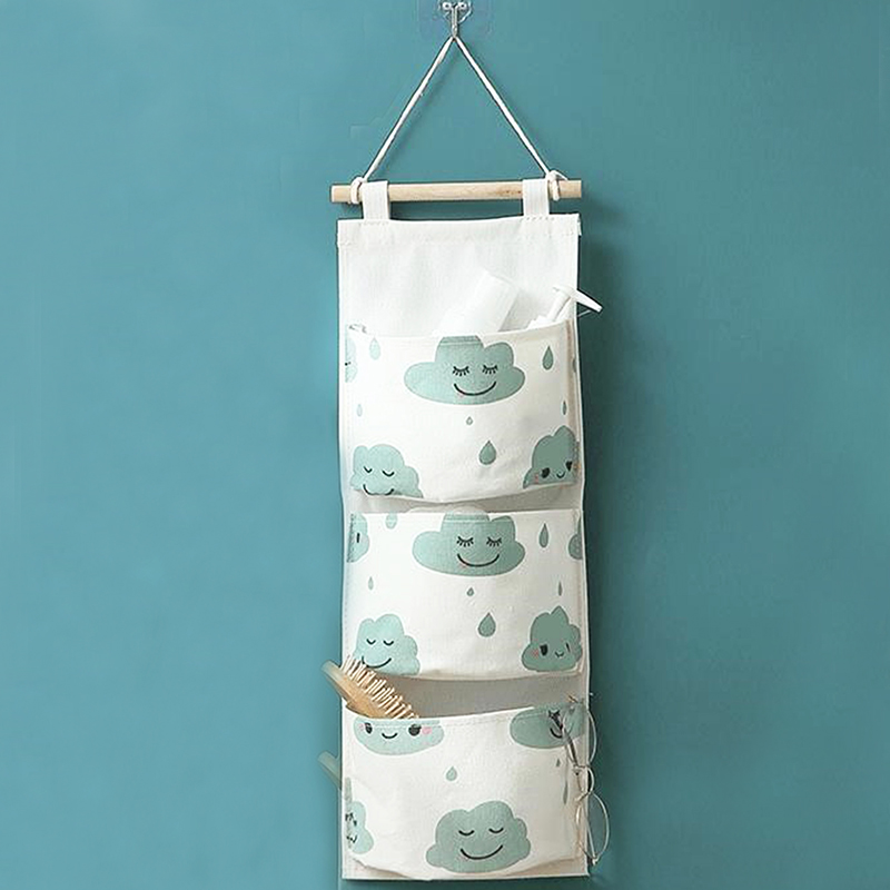Home Back-style Dormitory Multi-layer Cotton And Linen Cloth Art Hanging Bag Storage Bag display picture 5