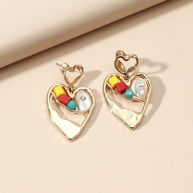 Korean Pearl Gravel Love Earrings Candy Color Heart Earrings display picture 4