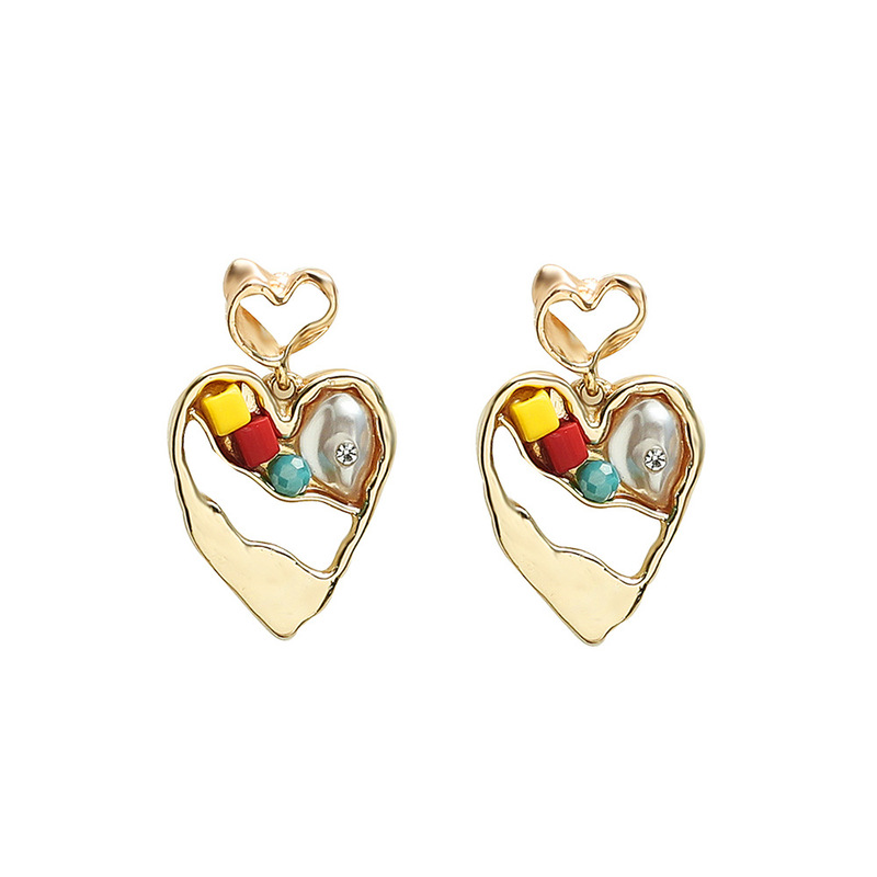 Korean Pearl Gravel Love Earrings Candy Color Heart Earrings display picture 5