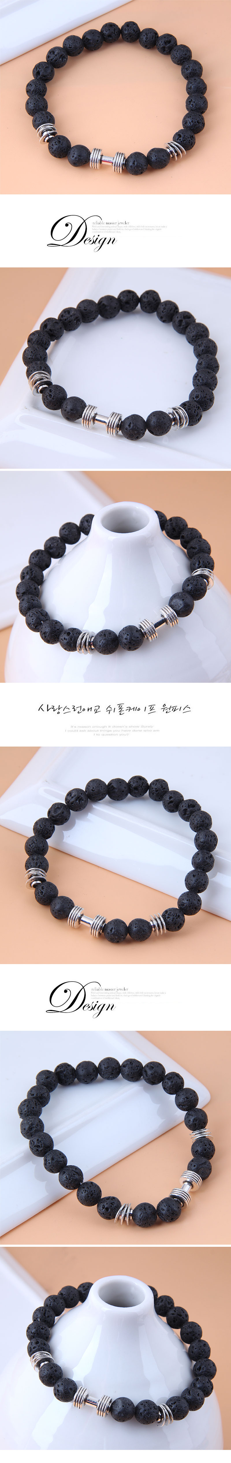Fashion Metal Dumbbell Volcanic Stone Alloy Bracelet Wholesale display picture 1