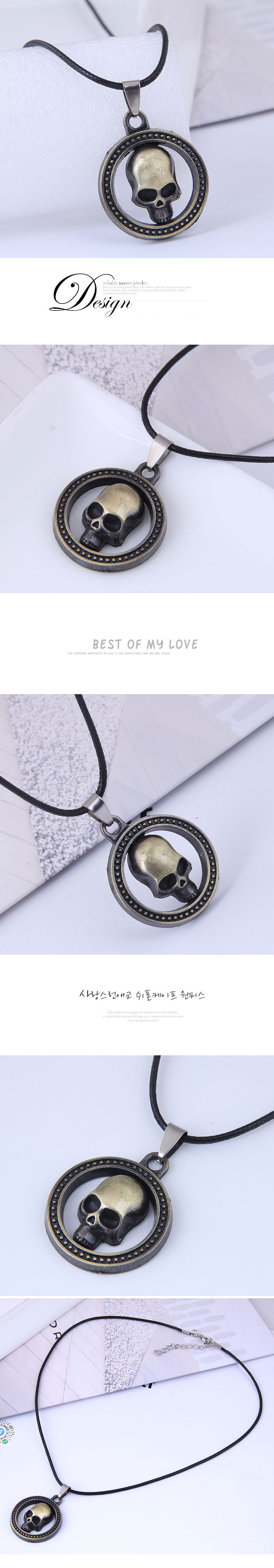 Fashion New Style Metal Simple Skull Wax Rope Necklace display picture 1