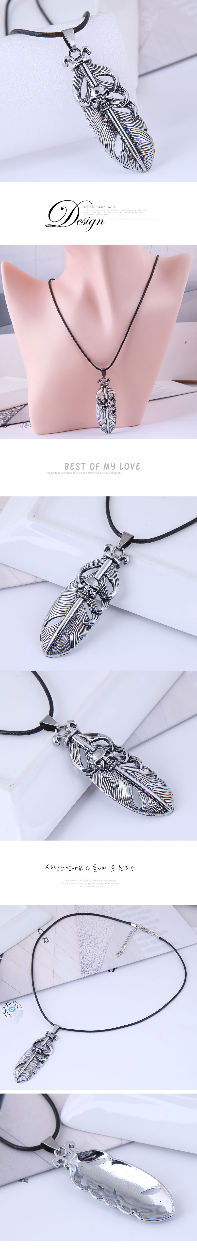 Fashion New Style Metal Concise Feather Wax Rope Necklace display picture 1