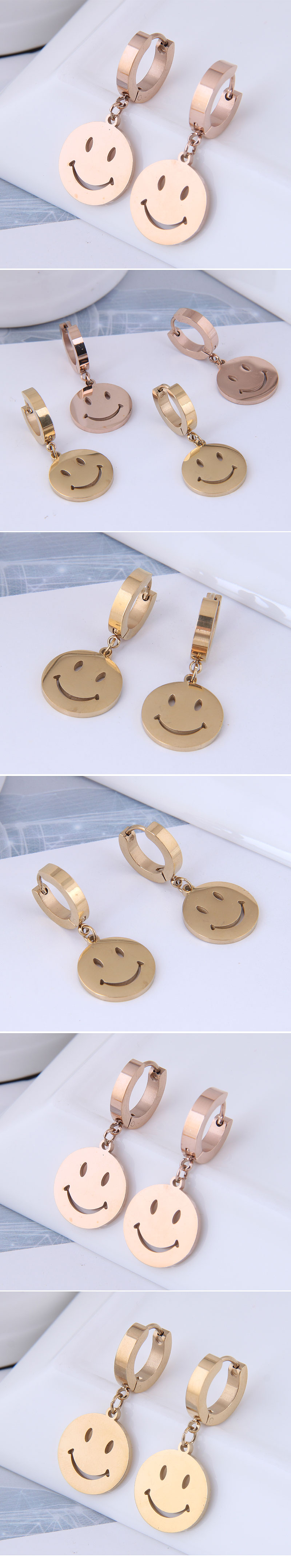Korean Style Fashion Simple Smiley Face Titanium Steel Earrings display picture 1
