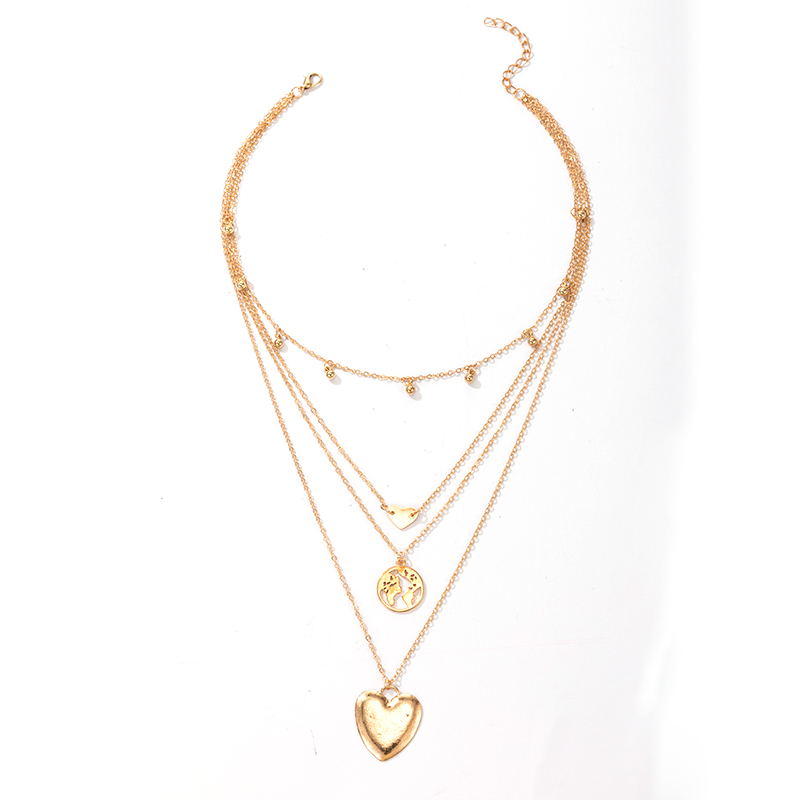 Simple Peach Heart Pendant Multi-layer Alloy Necklace display picture 1