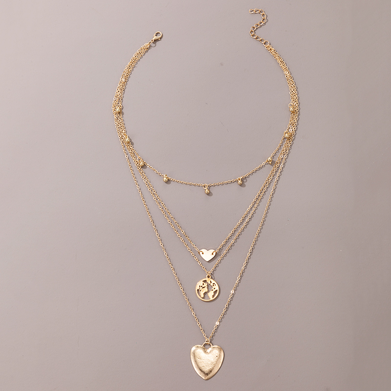 Simple Peach Heart Pendant Multi-layer Alloy Necklace display picture 2