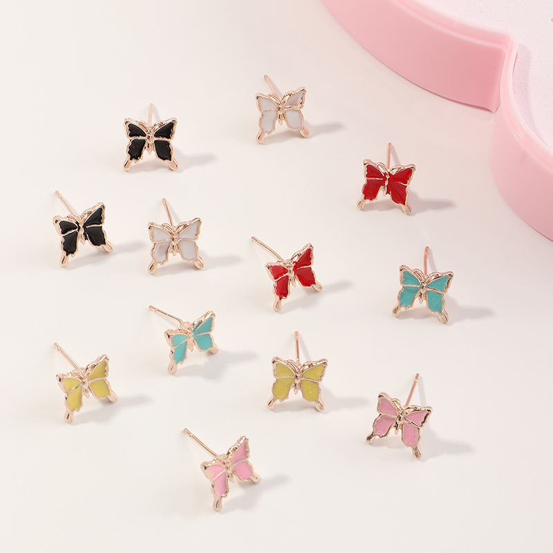 Nouvelles Boucles D&#39;oreilles Pour Enfants Papillon Coréen De Couleur Mélangée Boîtes 12 Combinaisons display picture 3