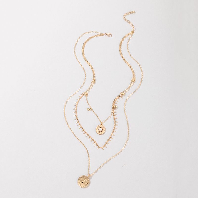 Fashion Golden Inlaid Pearl Disc Multi-layer Necklace Wholesale display picture 2