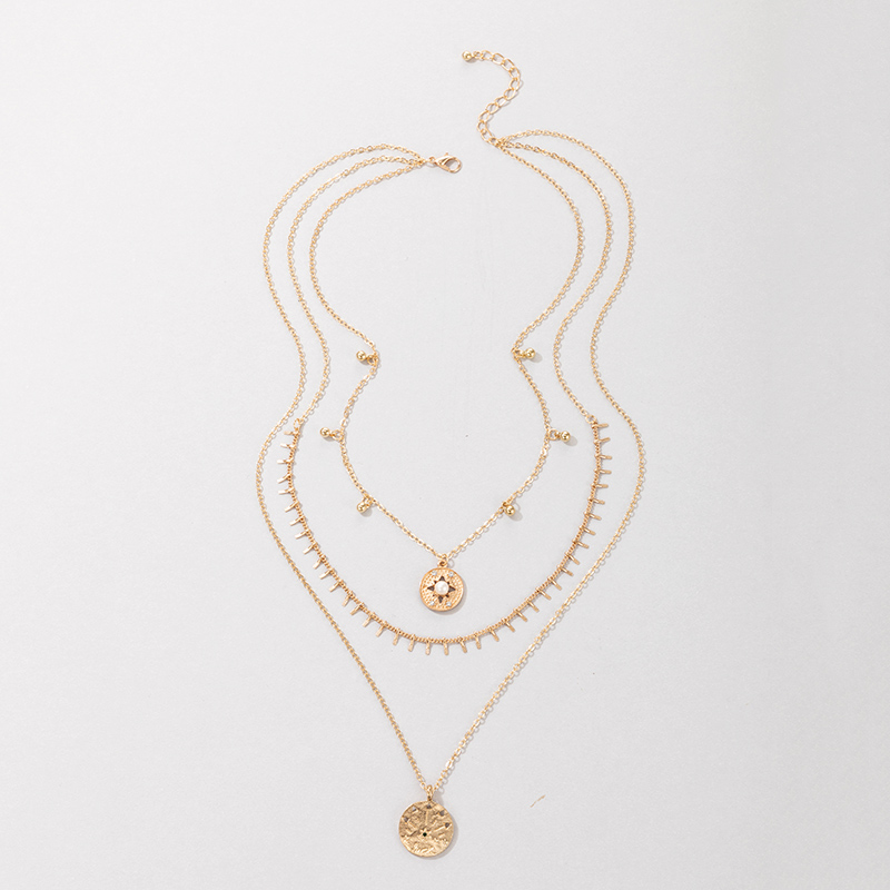 Fashion Golden Inlaid Pearl Disc Multi-layer Necklace Wholesale display picture 3