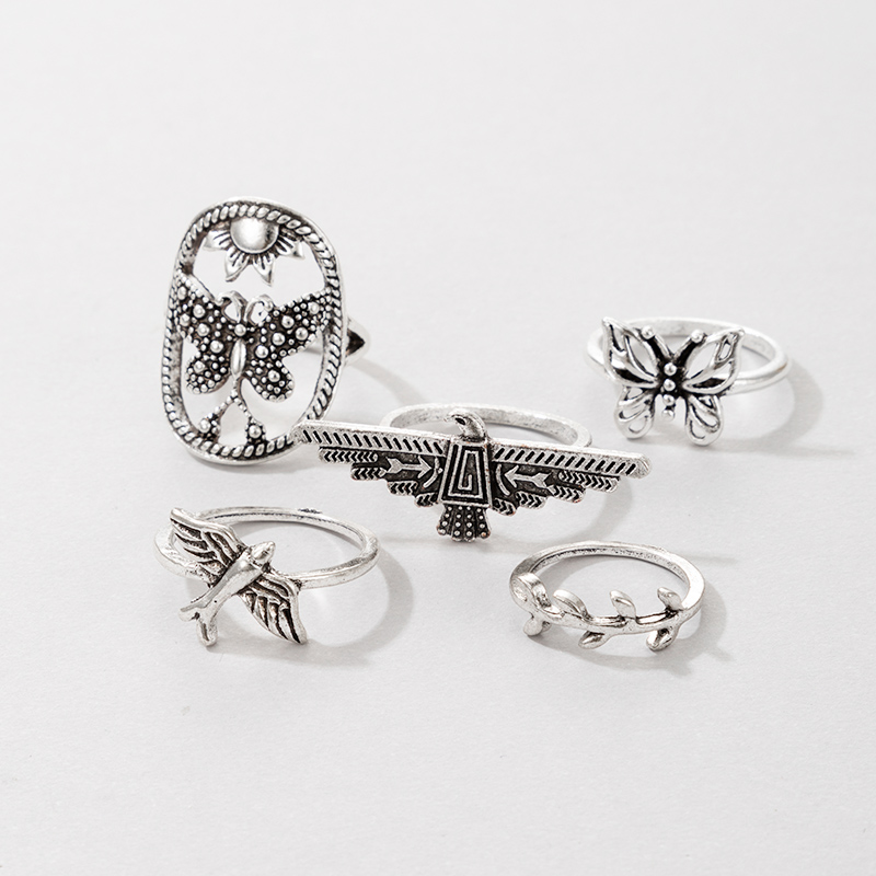 Punk Metal Carved Hollow Geometric Ring 5-piece Set display picture 2
