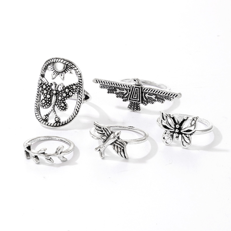 Punk Metal Carved Hollow Geometric Ring 5-piece Set display picture 5