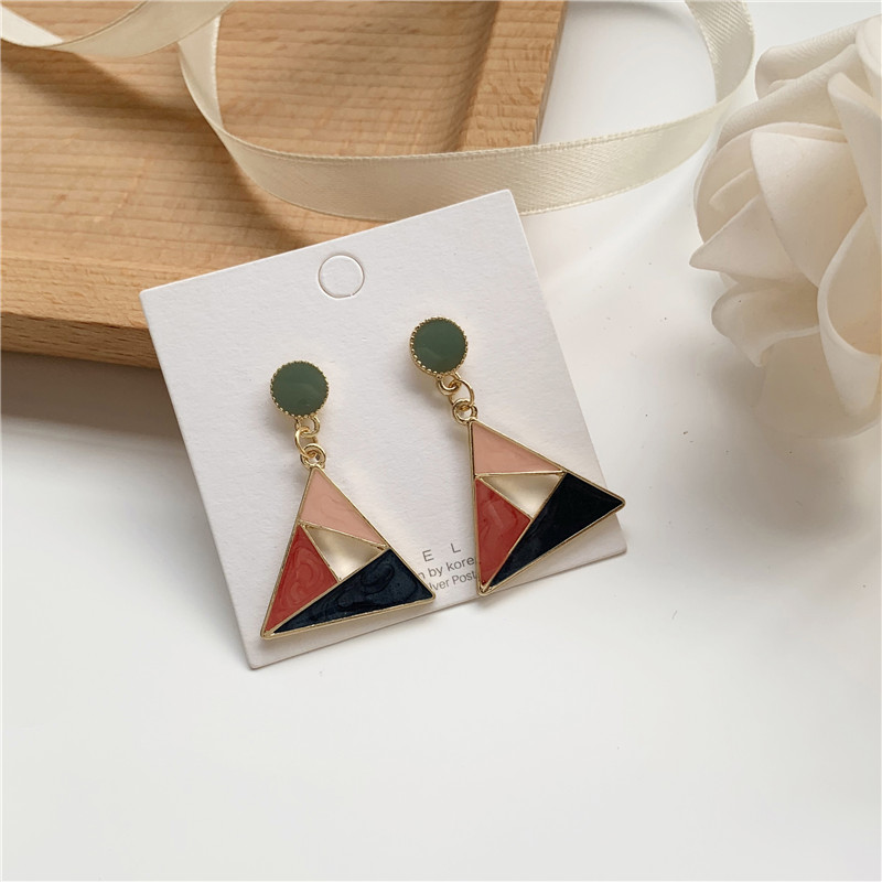 Hit Color Starry Sky Dripping Oil Triangle Earrings display picture 4