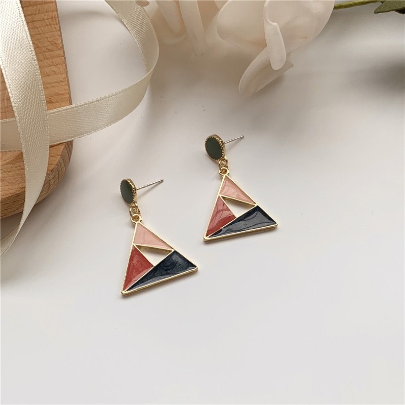 Hit Color Starry Sky Dripping Oil Triangle Earrings display picture 5