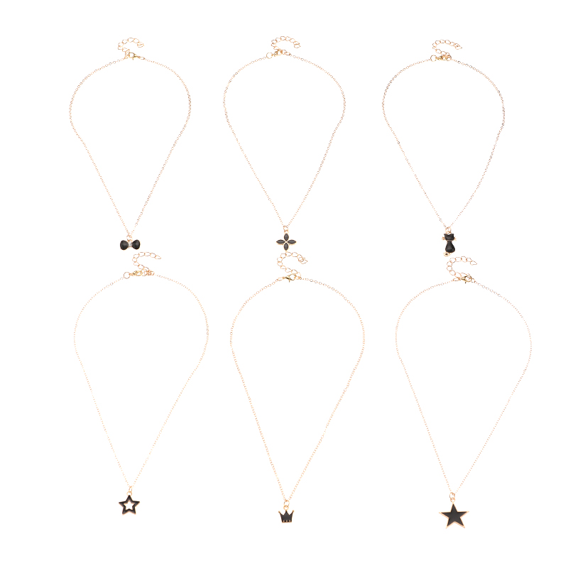 Simple Black Dripping Flower Five-pointed Star Crown Cat Pendant Necklace Set display picture 6