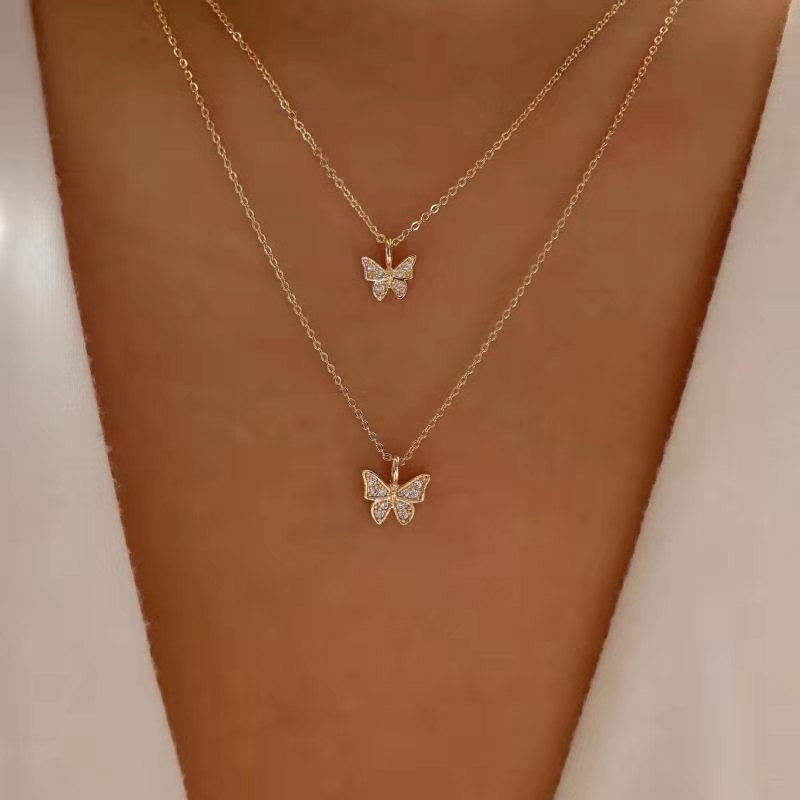 Fashion Diamond-studded Butterfly Pendent Multi-layer Necklace display picture 5