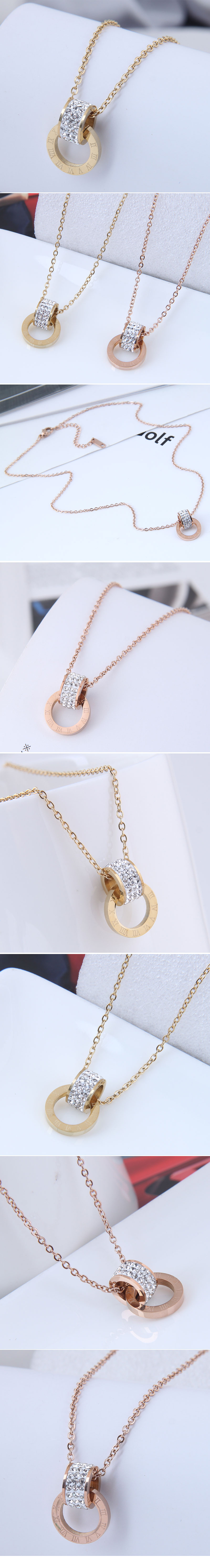 Korean Fashion Diamond-studded Circle Titanium Steel Necklace display picture 1