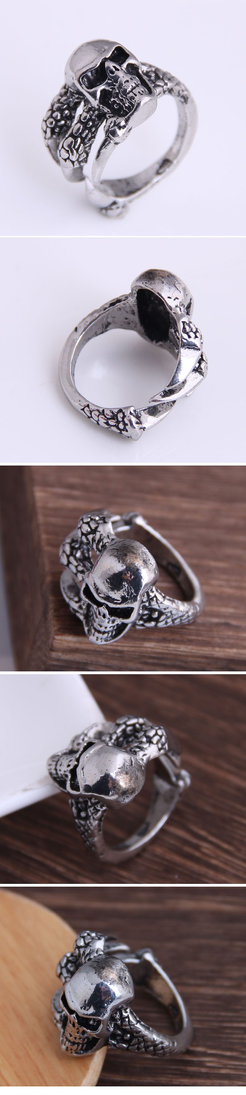 Retro Simple Skull Muli-layer Open Ring display picture 1