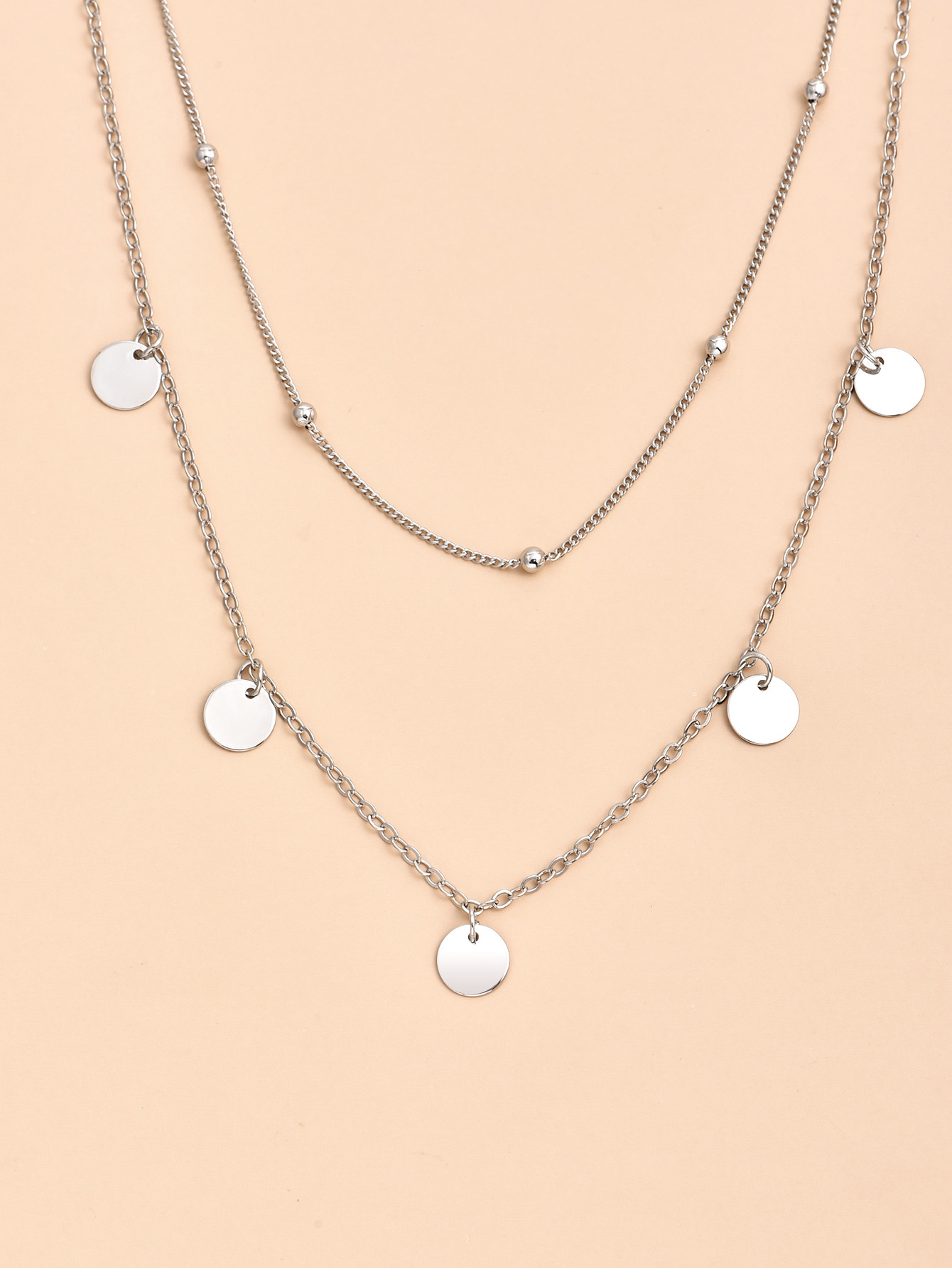 Simple Disc Pendant Metal Multi-layer Necklace display picture 2