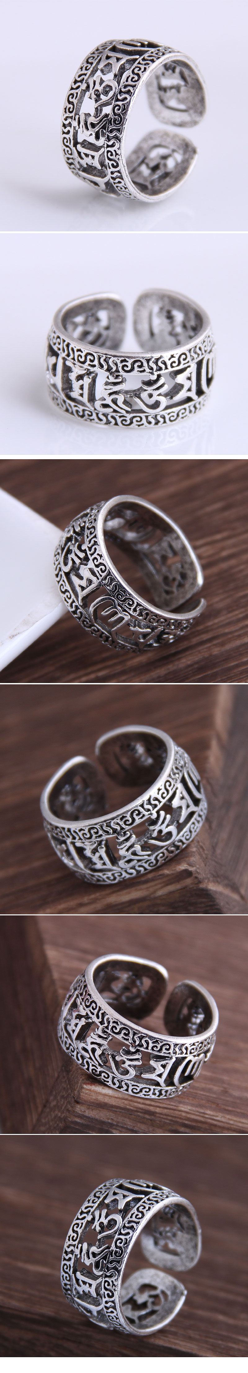 Retro Exaggerated Geometric Carved Alloy Open Ring display picture 1